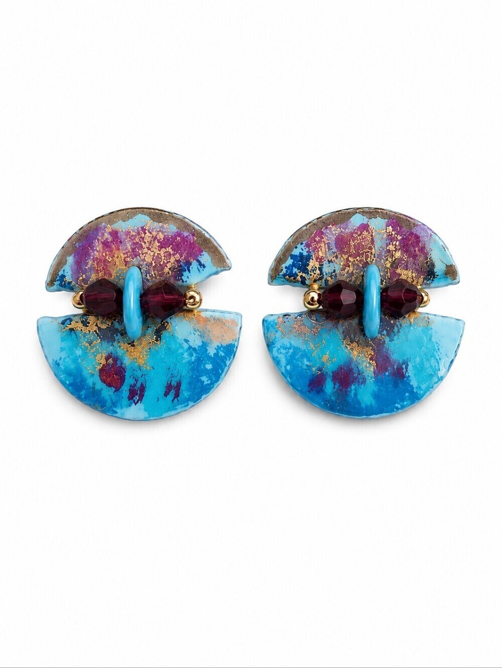 Artisan Signed Handpainted Bead Wired Post Nebula Festival Earrings